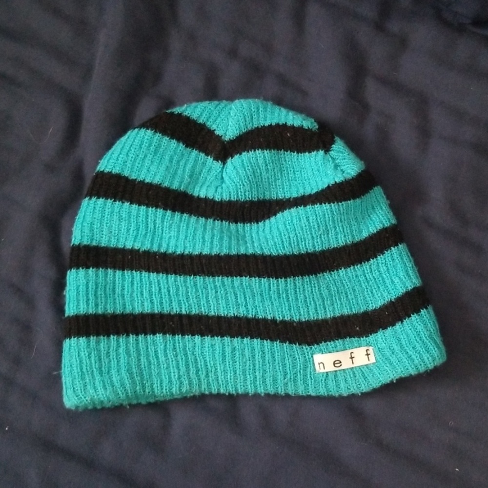 Blue and Black Striped Beanie